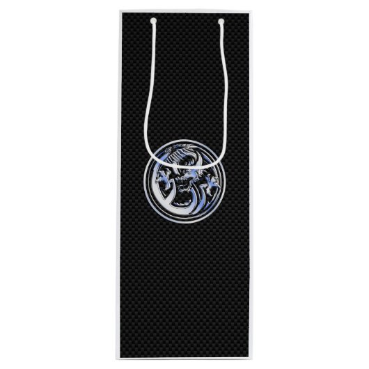 Chrome Dragon Wappen in Carbon Fibre Print Geschenktüte Für Weinflaschen (Vorderseite)