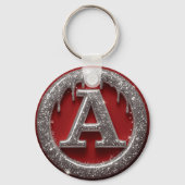 Chrome Drip Letter A Monogram Glitter Icon Schlüsselanhänger (Rückseite)