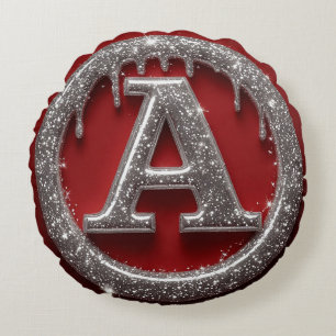 Chrome Drip Letter A Monogram Glitzer Icon Rundes Kissen