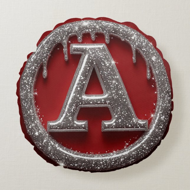 Chrome Drip Letter A Monogram Glitzer Icon Rundes Kissen (Vorderseite)