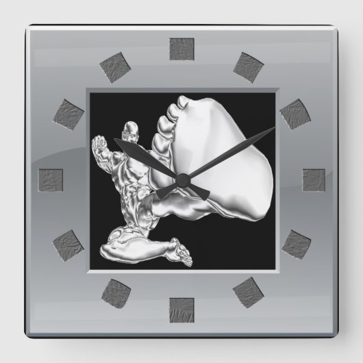 Chrome Fighter Wall Clock Quadratische Wanduhr (Vorderseite)