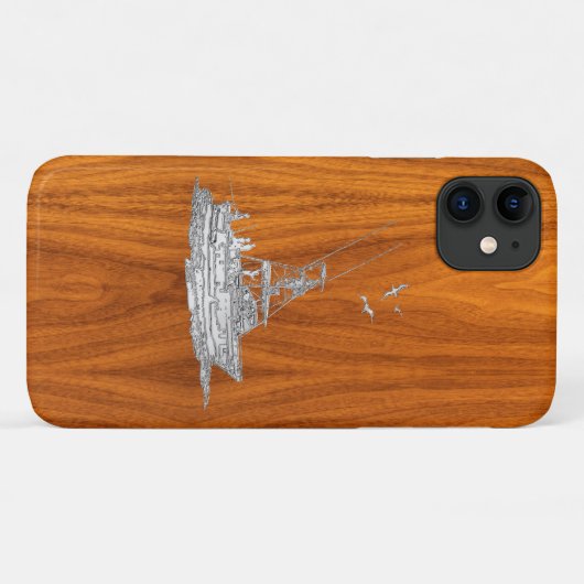 Chrome-Fischerboot im Teak Wood Grain Dekor Case-Mate iPhone Hülle (Rückseite (Horizontal))