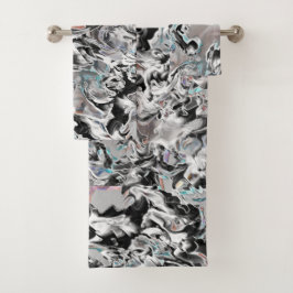 Chrome Flecken mit Farbverlauf oder Rauch, Schwarz Badhandtuch Set