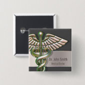 Chrome Holographic 3D Medical Caduceus Button (Vorne & Hinten)