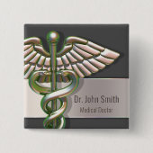 Chrome Holographic 3D Medical Caduceus Button (Vorderseite)