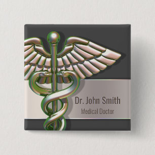 Chrome Holographic 3D Medical Caduceus Button