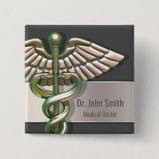Chrome Holographic 3D Medical Caduceus Button (Vorderseite)