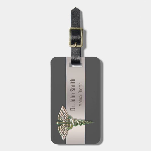 Chrome Holographic 3D Medical Caduceus Gepäckanhänger (Vorderseite vertikal)