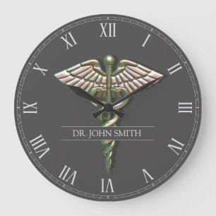 Chrome Holographic 3D Medical Caduceus Große Wanduhr