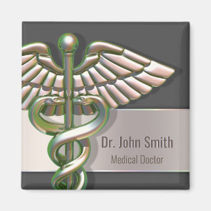 Chrome Holographic 3D Medical Caduceus Magnet