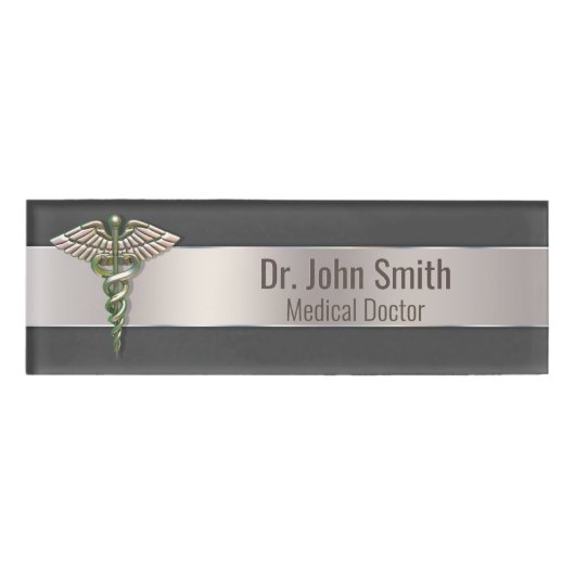 Chrome Holographic 3D Medical Caduceus Namenschild (Vorderseite)