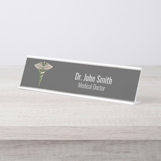 Chrome Holographic 3D Medical Caduceus Schreibtischnamensplakette (Vorderseite )