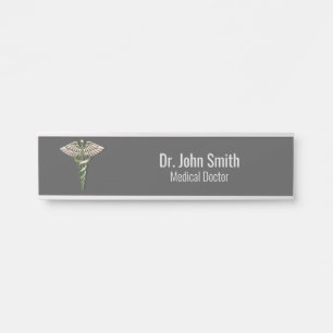 Chrome Holographic 3D Medical Caduceus Türschild