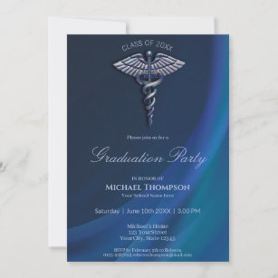 Chrome Holographic Medical Caduceus Abschluss Einladung