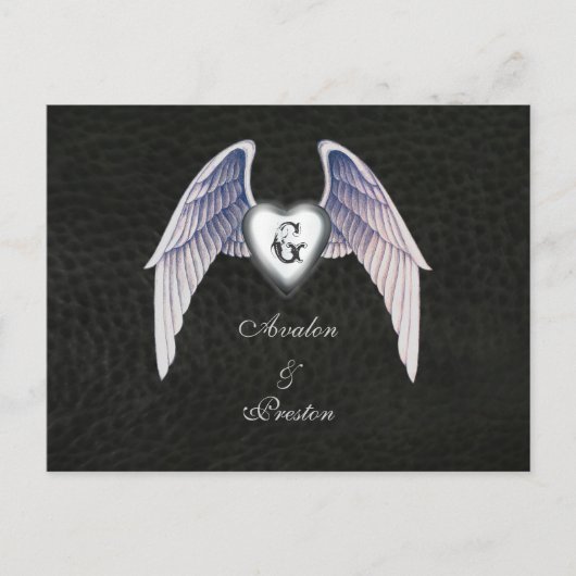 Chrome & Imitats Lederherz Save the Date Postkarte (Vorderseite)