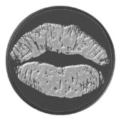 Chrome Kissing Lips auf schwarz Eishockey Puck (Vorderseite)