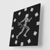 Chrome Lady Runner Wall Clock Quadratische Wanduhr (Winkel)