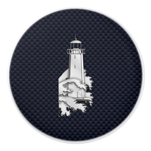 Chrome Leuchtturm auf Navy Carbon Fibre Print Keramikknauf (Vorderseite)