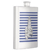 Chrome Leuchtturm auf Navy Stripes Print Flachmann (Rechts)