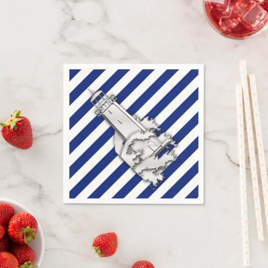 Chrome Leuchtturm auf Navy Stripes Print Serviette (Beispiel)