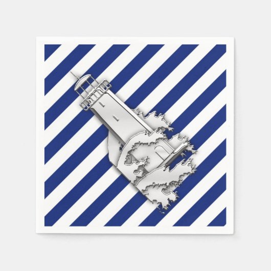 Chrome Leuchtturm auf Navy Stripes Print Serviette (Vorderseite)