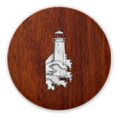 Chrome Lighthouse auf Mahogany Grain Print Keramikknauf (Vorderseite)