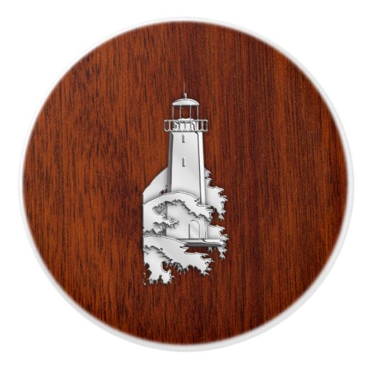 Chrome Lighthouse auf Mahogany Grain Print Keramikknauf (Vorderseite)