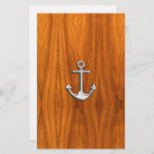 Chrome Like Anchor auf Teak Veneer Briefpapier (Vorne/Hinten)