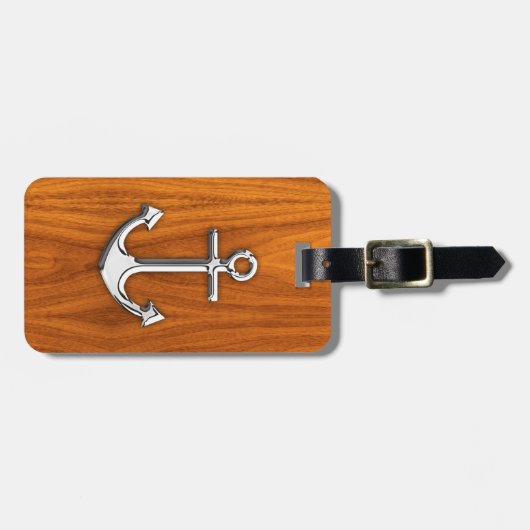Chrome Like Anchor auf Teak Veneer Gepäckanhänger (Vorderseite horizontal)