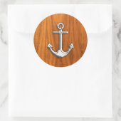 Chrome Like Anchor auf Teak Veneer Runder Aufkleber (Tasche)