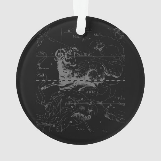Chrome like Aries Zodiac Sign on Hevelius Black Ornament (Rückseite)