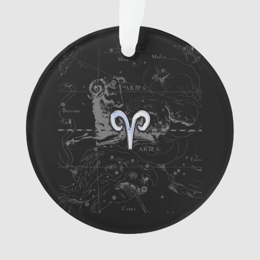 Chrome like Aries Zodiac Sign on Hevelius Black Ornament (Vorderseite)