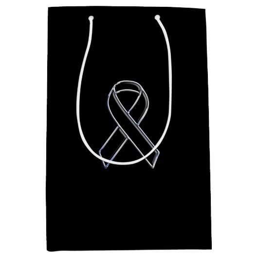Chrome like Black Ribbon Awareness Mittlere Geschenktüte (Vorderseite)