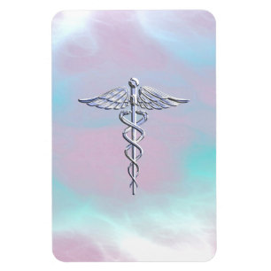 Chrome Like Caduceus Medical Symbol Mother Pearl Magnet