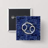 Chrome like Cancer Sign auf Blue Digital Camouflag Button (Vorne & Hinten)