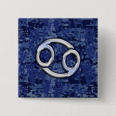 Chrome like Cancer Sign auf Blue Digital Camouflag Button (Vorderseite)