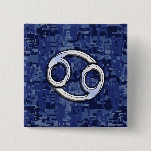 Chrome like Cancer Sign auf Blue Digital Camouflag Button (Vorderseite)