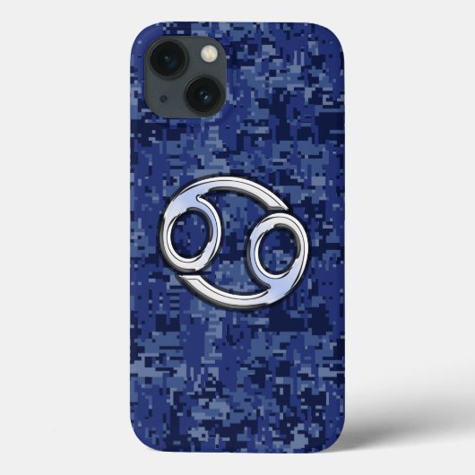 Chrome like Cancer Sign auf Blue Digital Camouflag Case-Mate iPhone Hülle (Rückseite)