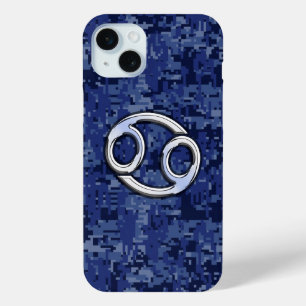 Chrome like Cancer Sign auf Blue Digital Camouflag Case-Mate iPhone Hülle