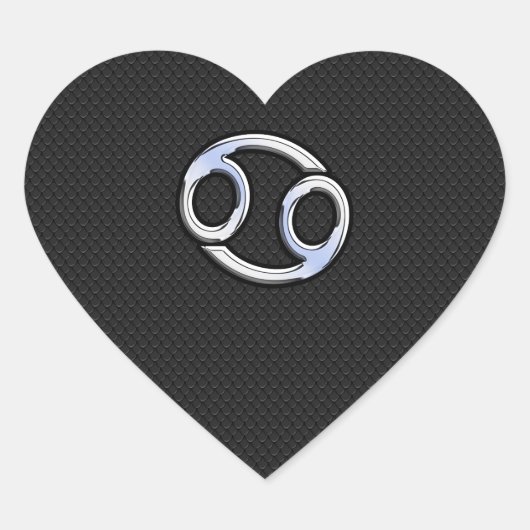 Chrome like Cancer Zodiac-Zeichen auf schwarz Herz-Aufkleber (Vorderseite)