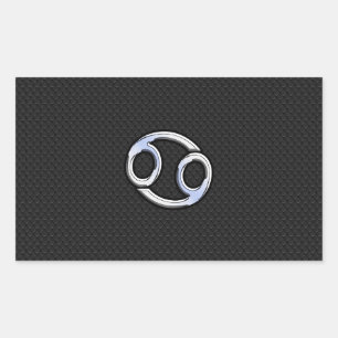 Chrome like Cancer Zodiac-Zeichen auf schwarz Rechteckiger Aufkleber