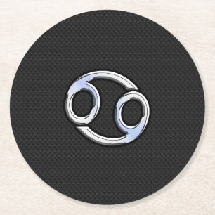 Chrome like Cancer Zodiac-Zeichen auf schwarz Runder Pappuntersetzer