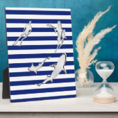 Chrome like Diver and Sharks on Nautical Stripes Fotoplatte (Seite)