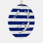 Chrome like Diver and Sharks on Nautical Stripes Keramikornament (Rechts)