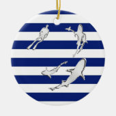 Chrome like Diver and Sharks on Nautical Stripes Keramikornament (Vorne)