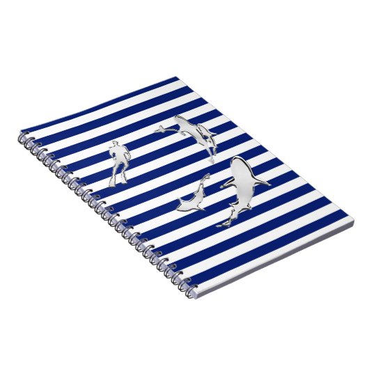 Chrome like Diver and Sharks on Nautical Stripes Notizblock (Rechte Seite)