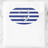 Chrome like Diver and Sharks on Nautical Stripes Ovaler Aufkleber (Tasche)