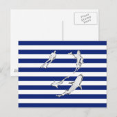 Chrome like Diver and Sharks on Nautical Stripes Postkarte (Vorne/Hinten)