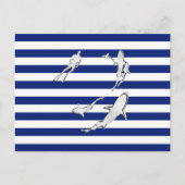 Chrome like Diver and Sharks on Nautical Stripes Postkarte (Vorderseite)