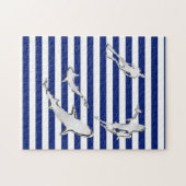 Chrome like Diver and Sharks on Nautical Stripes Puzzle (Horizontal)